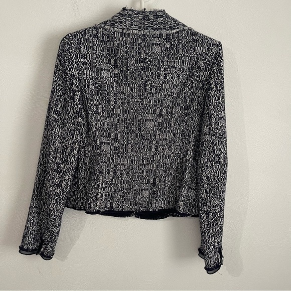 Ann Taylor Tweed Blazer navy white classic style fringed edges size 6 - Picture 12 of 16